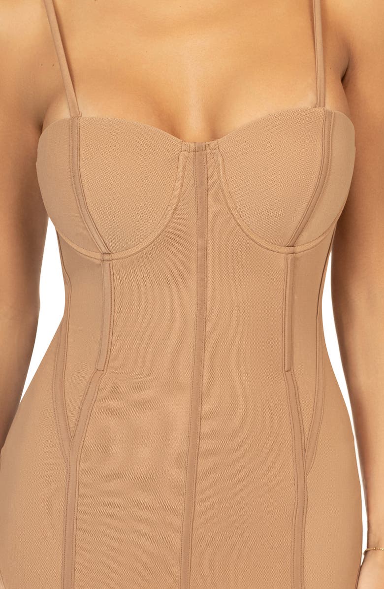 JLUXLABEL Escape Corset Mesh Midi Dress, Alternate, color, 