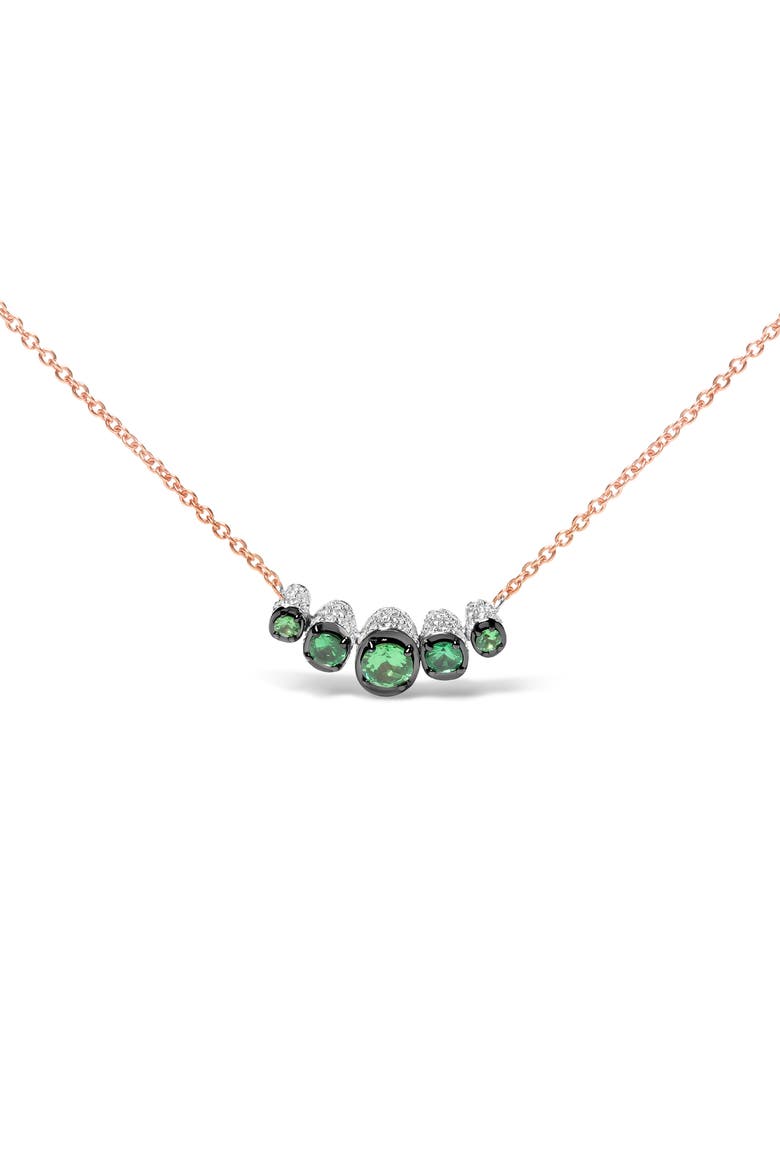 18K Gold 3/4 Ctw Diamonds & Tsavorite Curved Bar Choker Necklace, Main, color, Pink