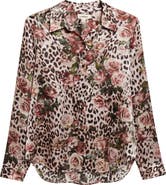 L'AGENCE Tyler Leopard Rose Print Silk Button-Up Shirt
