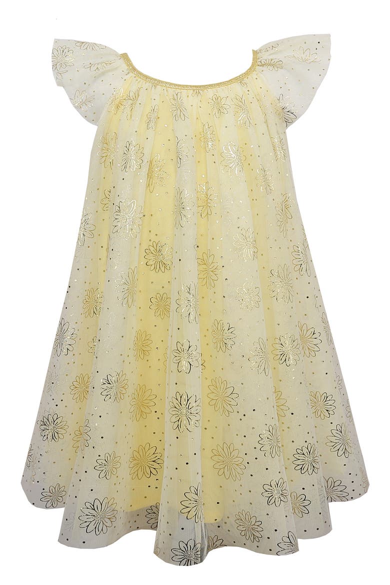 Kids' Flutter Sleeve Foil Star Dress, Main, color, YELLOW
