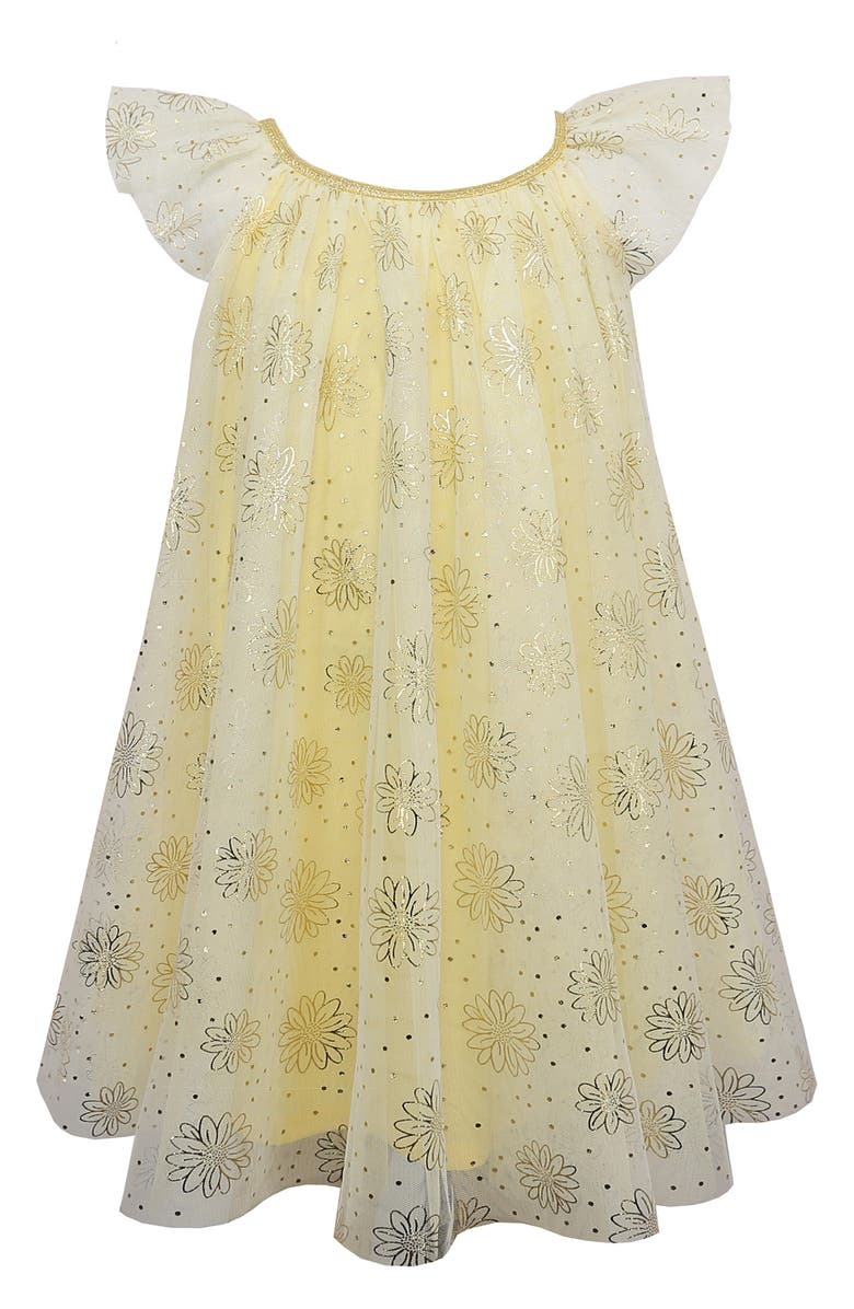 Zunie Kids' Flutter Sleeve Foil Star Dress, Main, color, Yellow