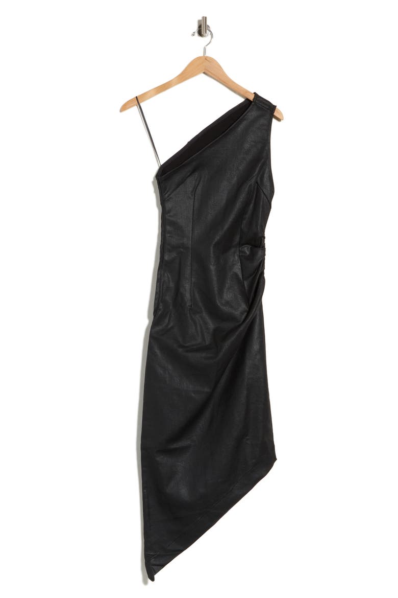 Esme One-Shoulder Coated Dress, Main, color, BLACK COATED