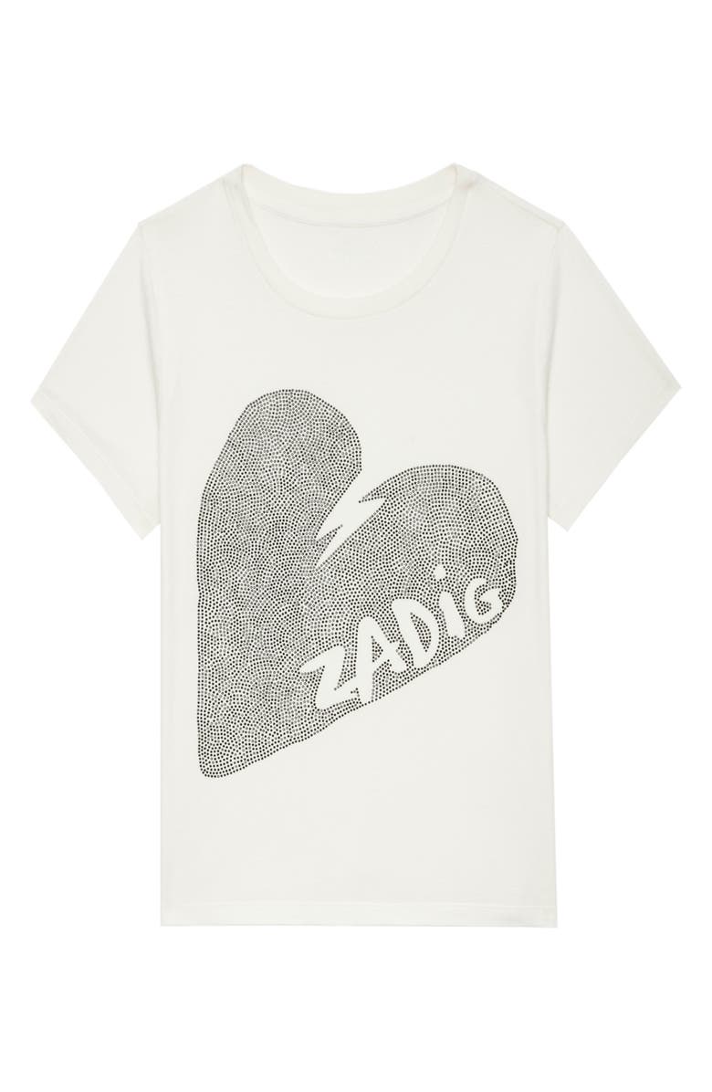 Zadig & Voltaire Alys Big Heart Strass Crystal Embellished Cotton Graphic T-Shirt, Alternate, color, 