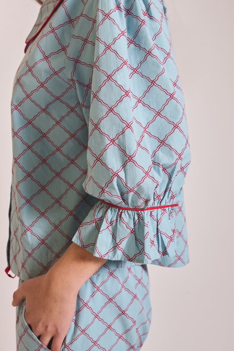 Cotton Lattice Cropped Pajamas, Alternate, color, Blue Lattice