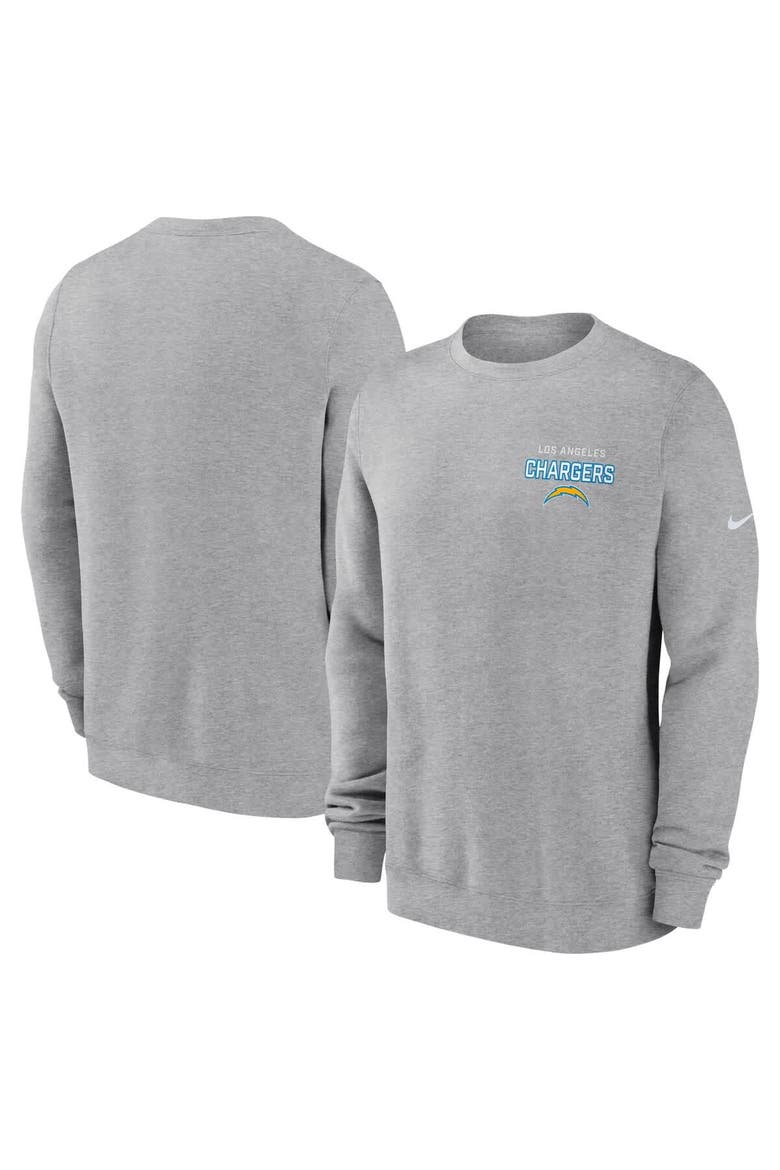 Men's Nike Heather Gray Los Angeles Chargers Primetime Club Fleece Pullover Sweatshirt, Main, color, Heather Gray