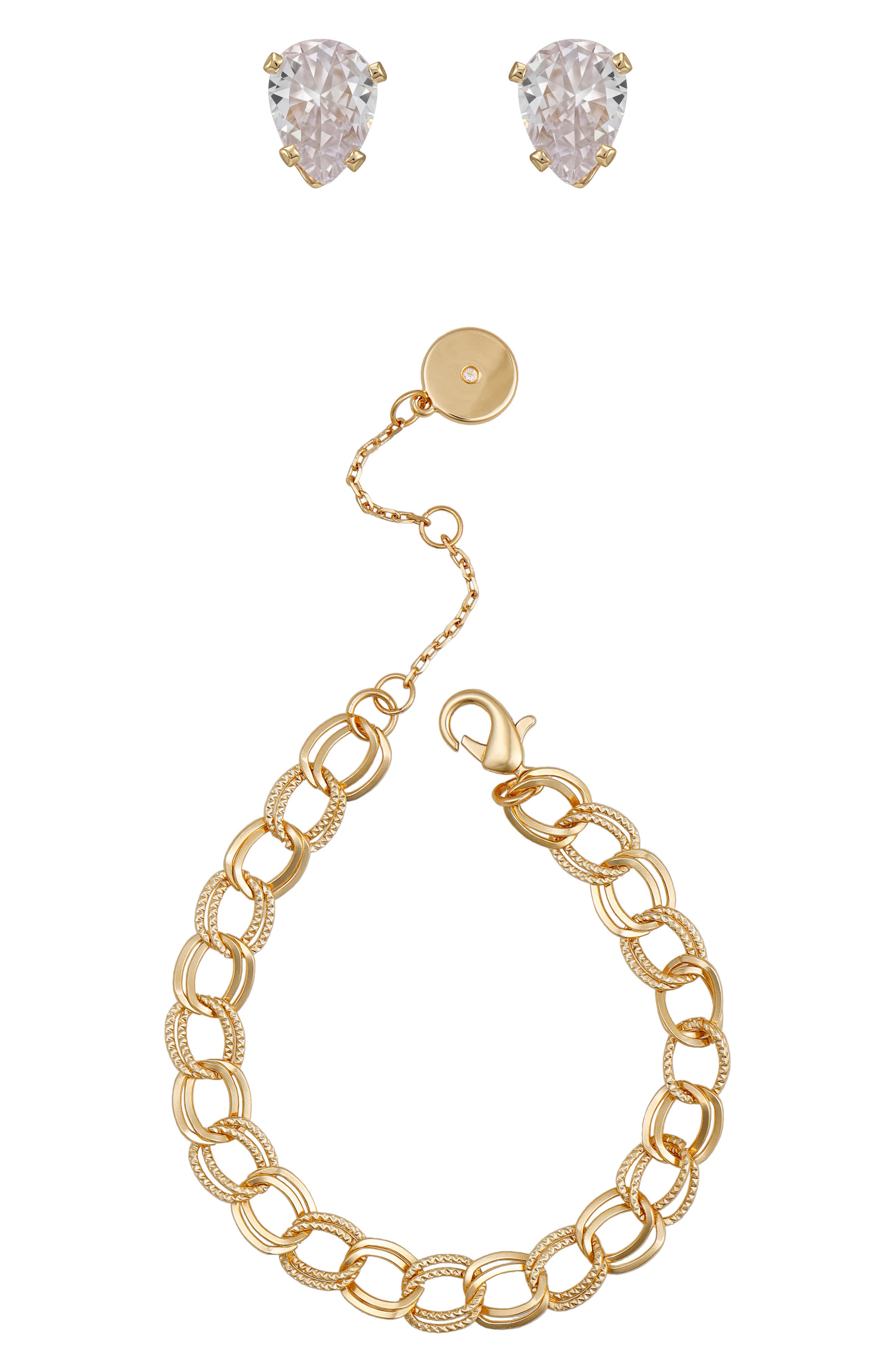 Vince Camuto Double Link Bracelet & Cubic Zirconia Stud Earrings Gift Set