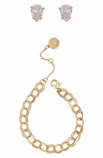 Double Link Bracelet & Cubic Zirconia Stud Earrings Gift Set
