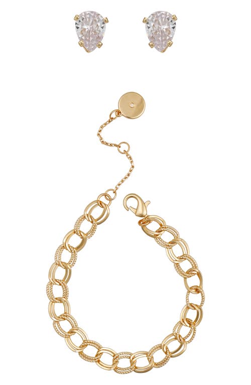 Vince Camuto Double Link Bracelet & Cubic Zirconia Stud Earrings Gift Set In Gold