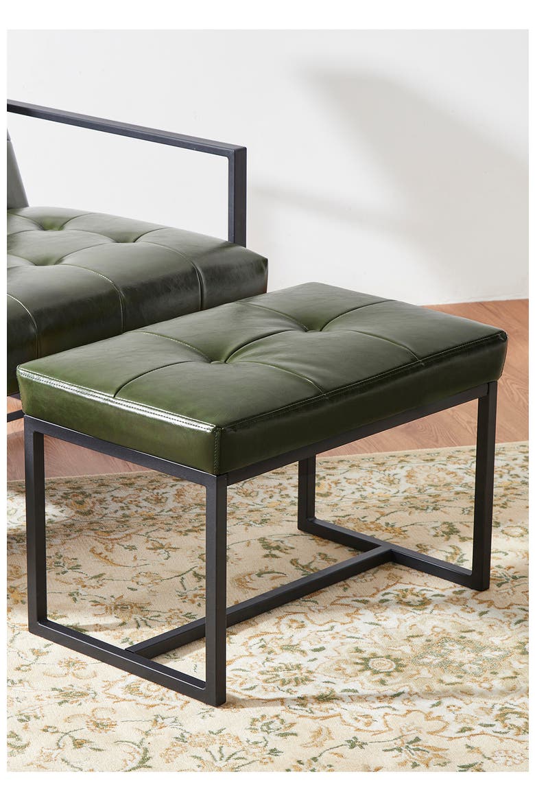 Modern Thick Leatherette Accent Stool with Metal Frame, Alternate, color, Green