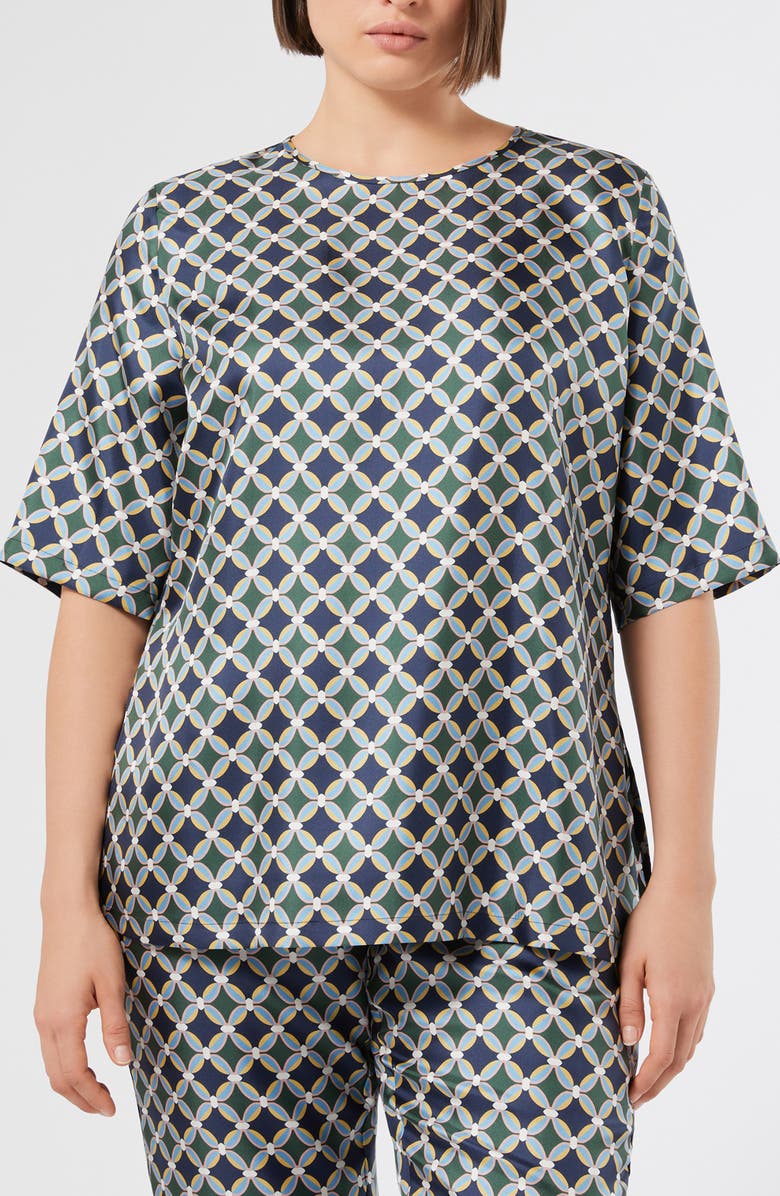 Marina Rinaldi Spoleto Short Sleeve Silk Top, Main, color, Midnight Blue