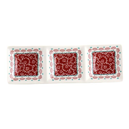 Gibson Village Vines 13.5 Inch Ceramic Rectangular 3 Section Tray In Red In Multi
