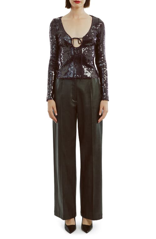 Bardot Verona Sequin Long Sleeve Top In Purple