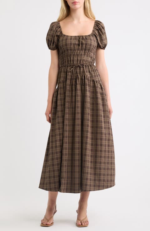 Sweetheart Neck Puff Sleeve Midi Dress
