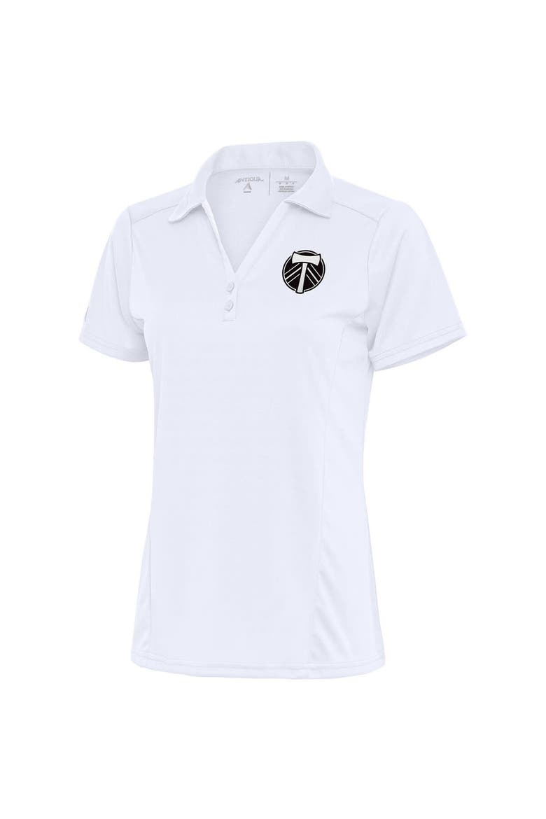 Women's Antigua  White Portland Timbers Brushed Metallic Tribute Desert Dry Polo, Main, color, White