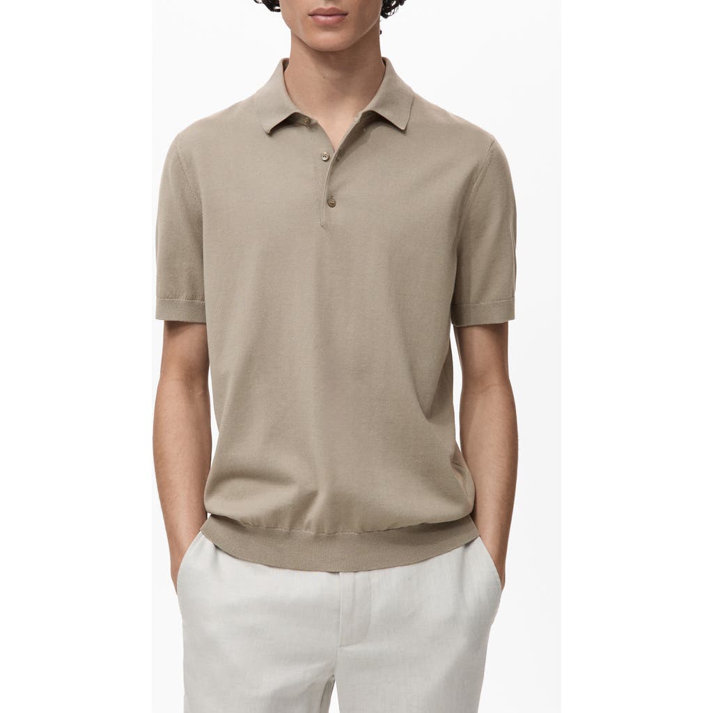 Mango Solid Cotton Polo Sweater In Brown