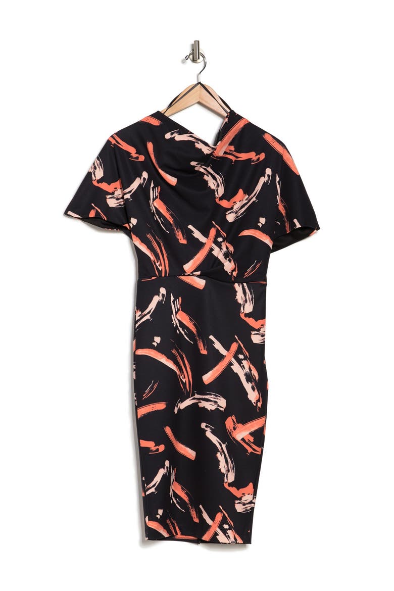 Olivia Draped One-Shoulder Dress, Alternate, color, BLACK BRUSH PAINTED