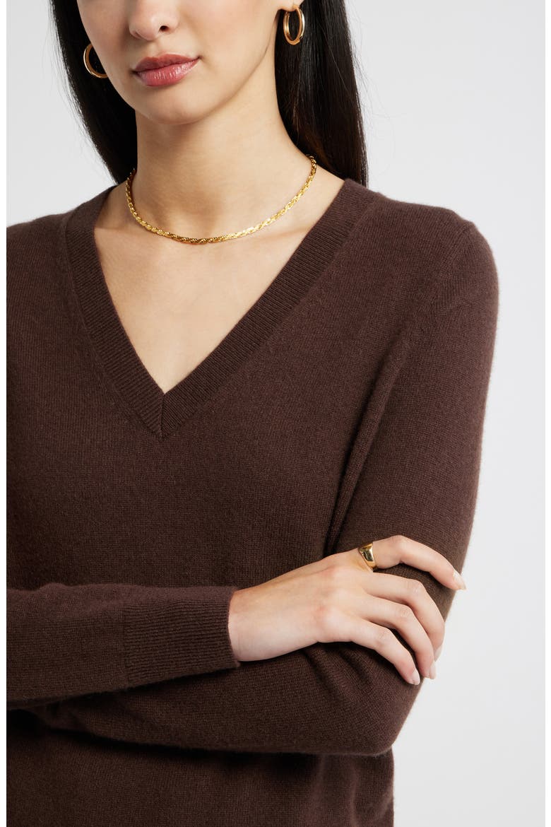 V-Neck Cashmere Sweater, Alternate, color, BROWN MOLE