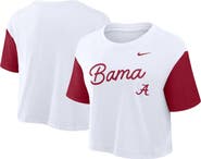 Nike Women's Nike White/Crimson Alabama Crimson Tide Color-Block Script Performance Cropped T-Shirt