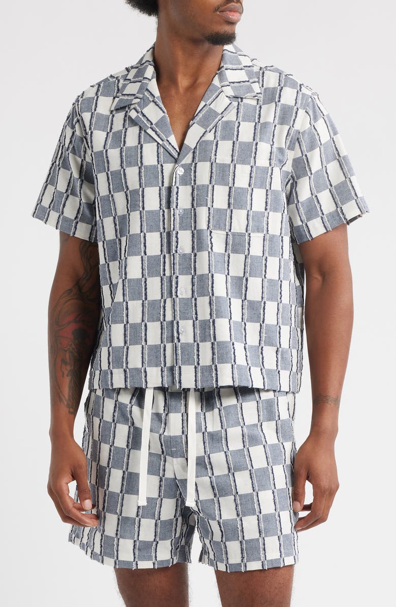 RIZORT Andrew Check Cotton Camp Shirt, Main, color, Navy