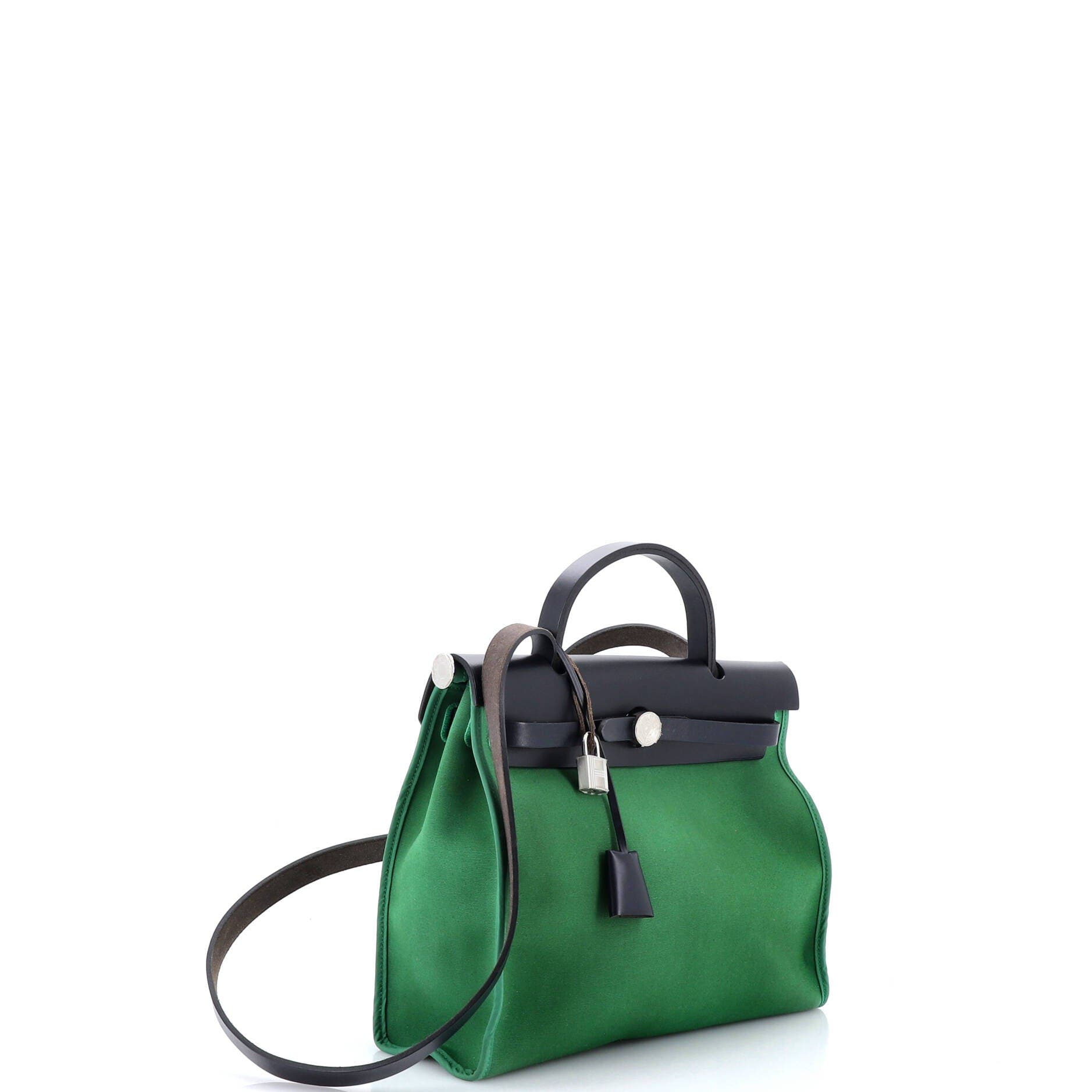 Pre-Owned Hermes Herbag Zip Leather and Toile 31, Alternate, color, Green