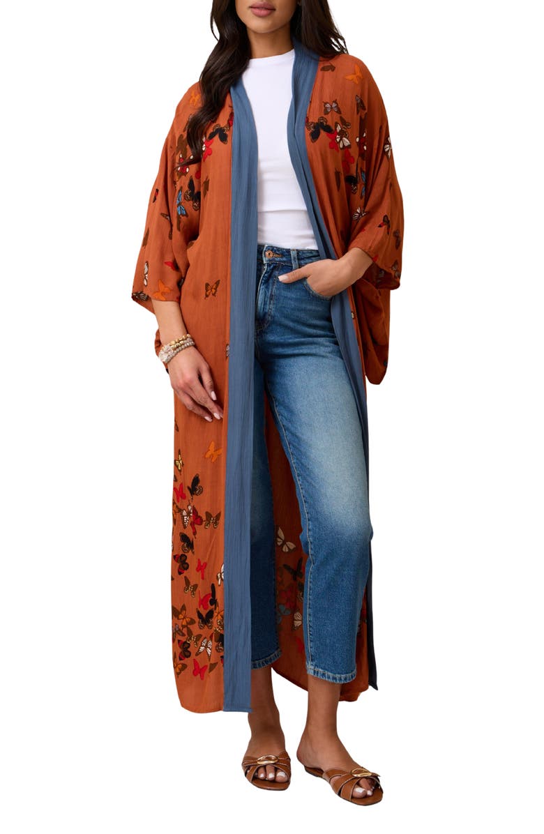 SAACHI Butterfly Longline Duster, Main, color, Rust Brown