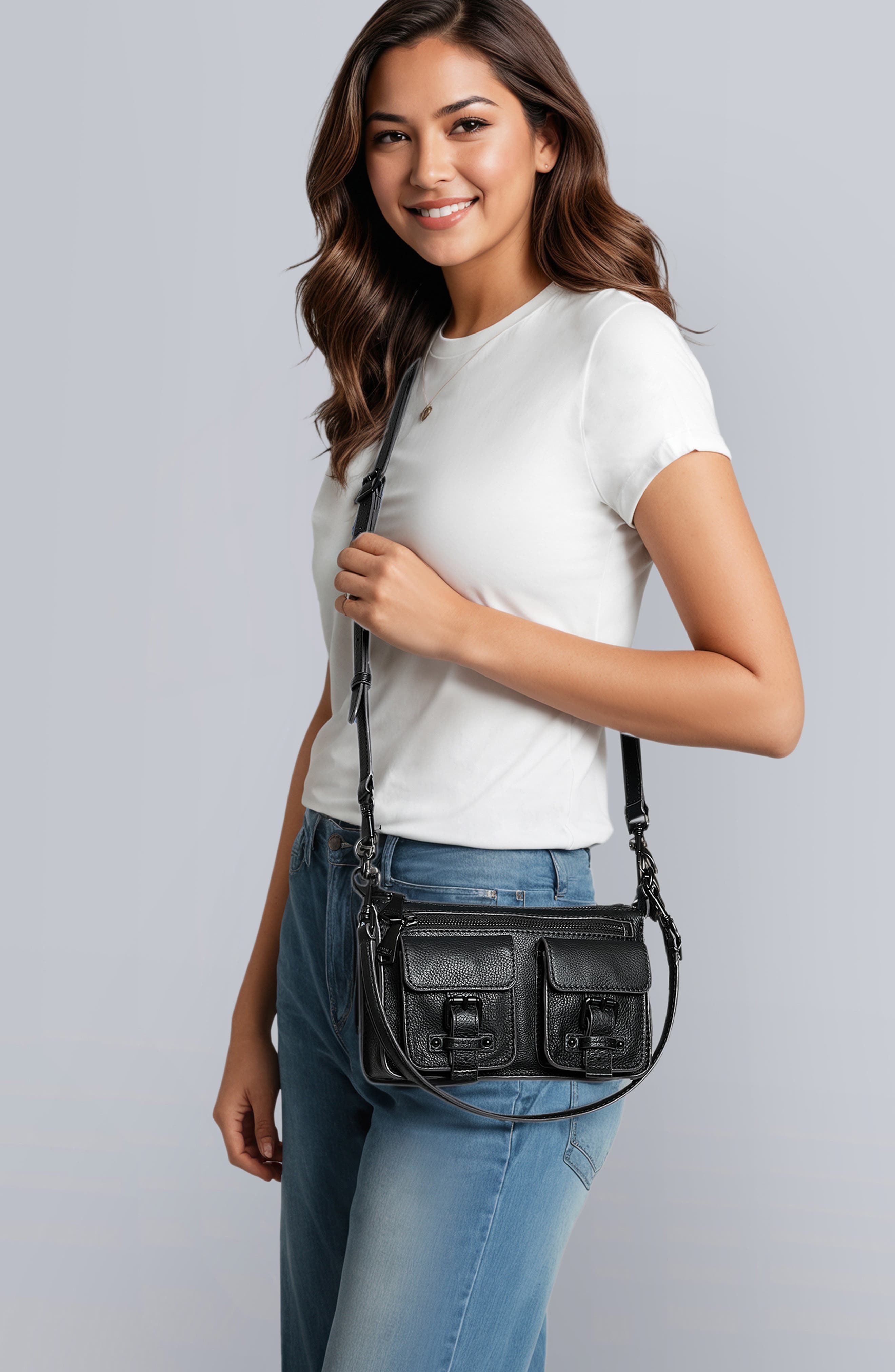 AIMEE Mini Saddle Up Convertible Leather Crossbody Bag, Alternate, color, Black W/ Black