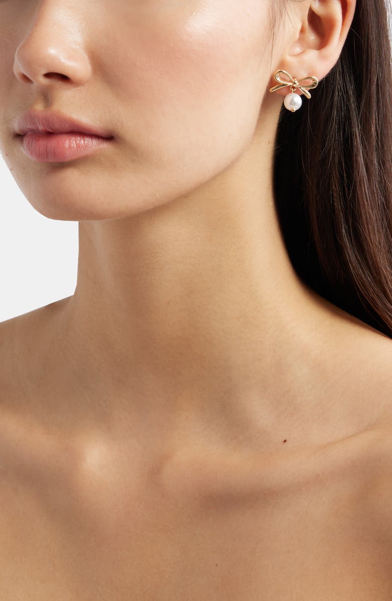 BP. Bow Faux Pearl Drop Earrings, Alternate, color,