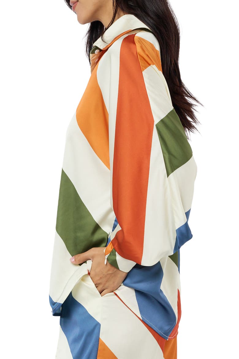 Kenia Stripe Satin Chiffon Button-Up Shirt, Alternate, color, WHITE MULTI