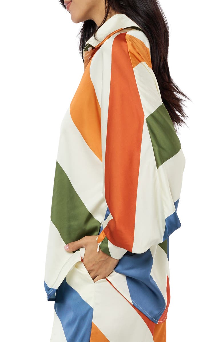 CIEBON Kenia Stripe Satin Chiffon Button-Up Shirt, Alternate, color, White Multi