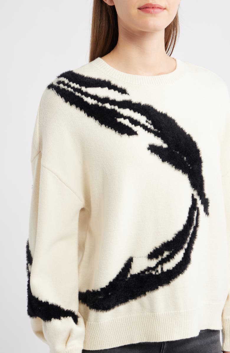 Wit & Wisdom Mixed Media Blouson Sleeve Sweater, Alternate, color, Ivory/ Black