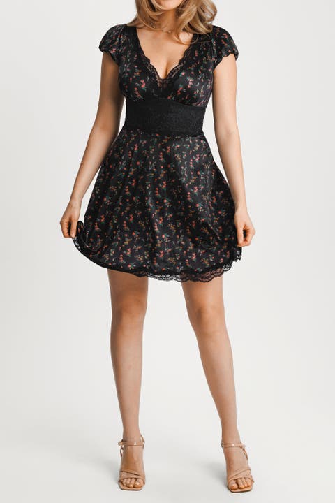 Plunge Resort Fit & Flare Shapewear Built in Mini Dress