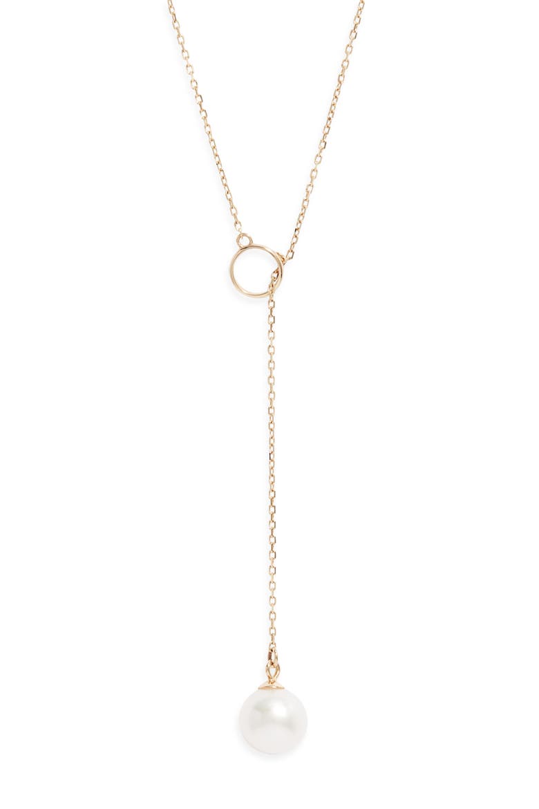 Freshwater Pearl Y-Necklace, Main, color, WHITE- 14K YELLOW GOLD