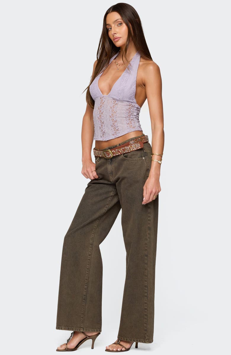 EDIKTED Naya Textured Lace Halter Top, Alternate, color, Lilac