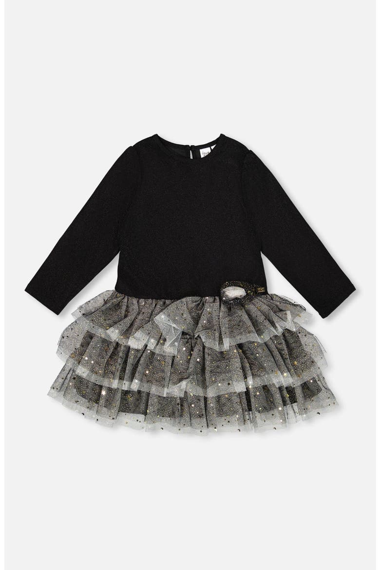 Glittering Mesh Skirt Party Dress, Main, color, Black