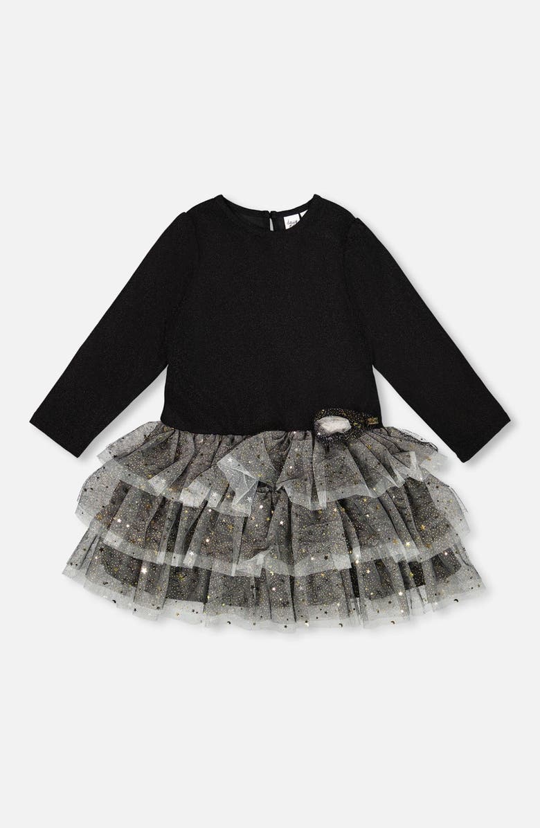 Deux par Deux Glittering Mesh Skirt Party Dress, Main, color, Black