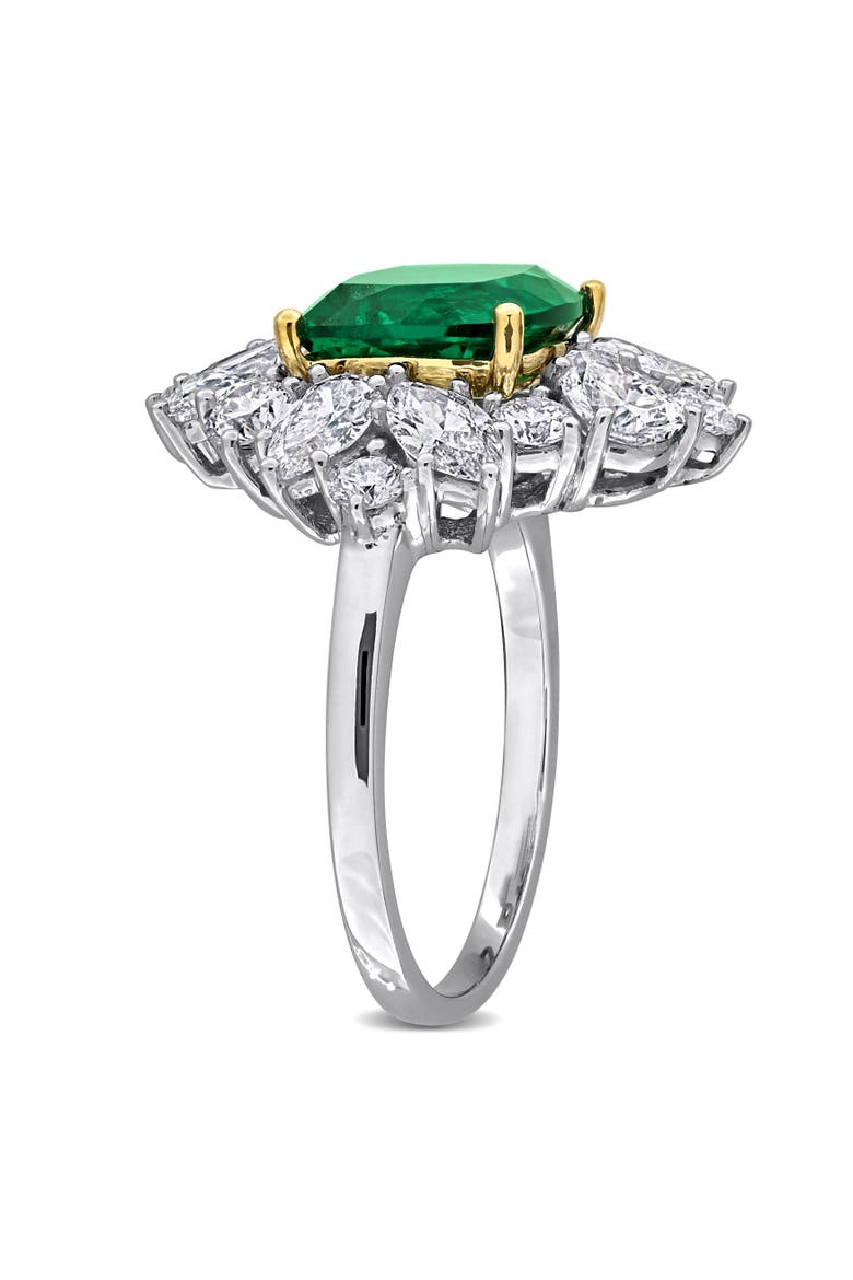 Lab-Created Emerald & Diamond Floral Ring 18k, Alternate, color, Emerald