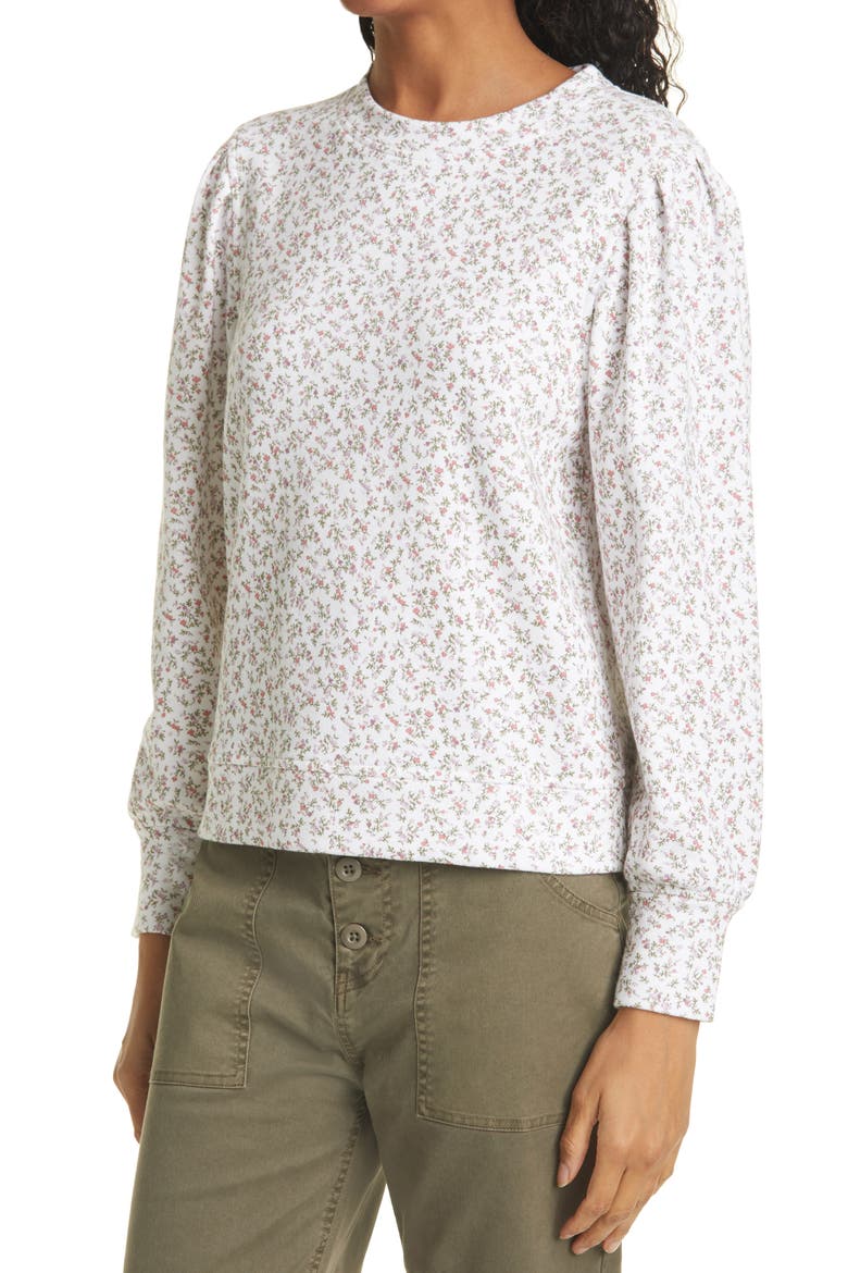 Marcie Puff Sleeve Sweatshirt, Alternate, color, WHITE MINI FLORAL