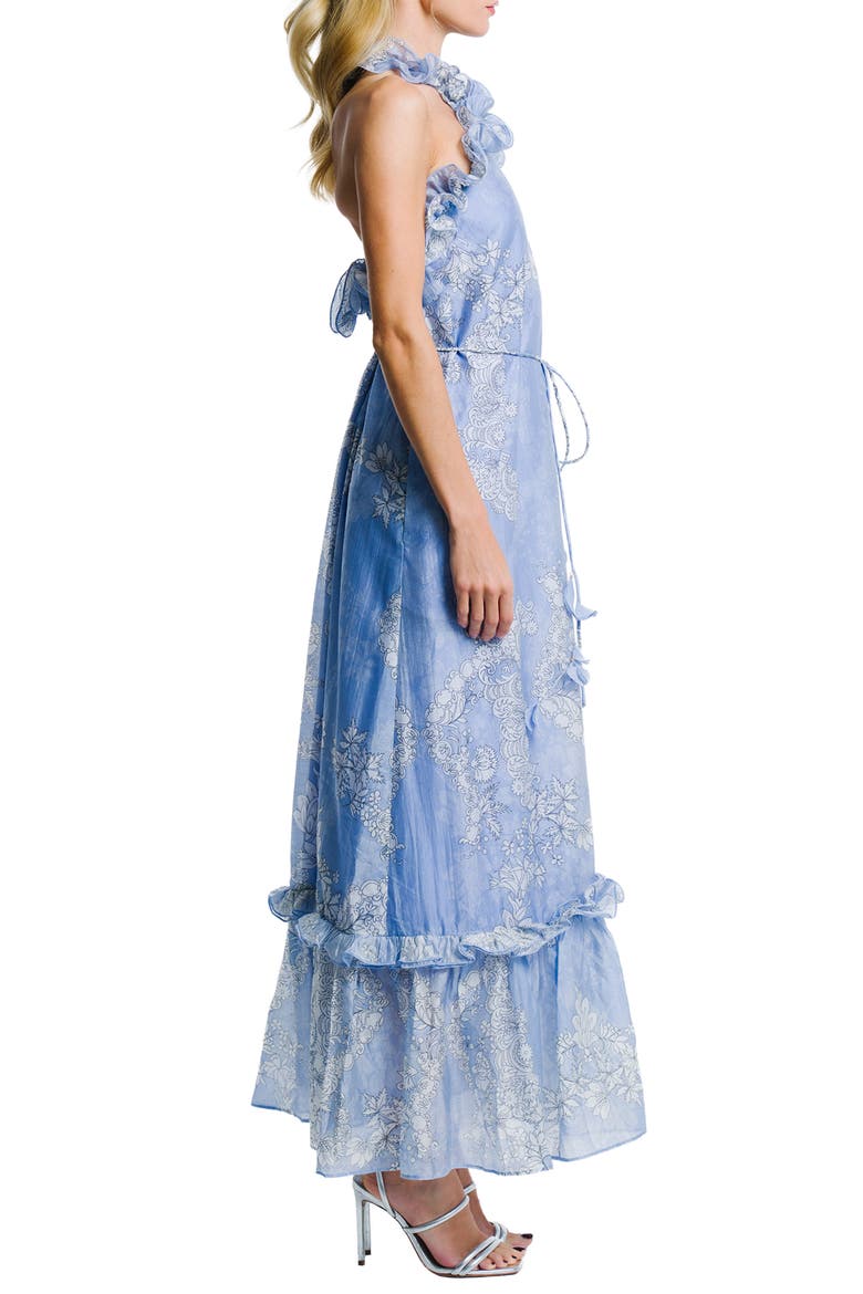 Bronya Placed Floral Halter Neck Maxi Dress, Alternate, color, BLUE MULTI