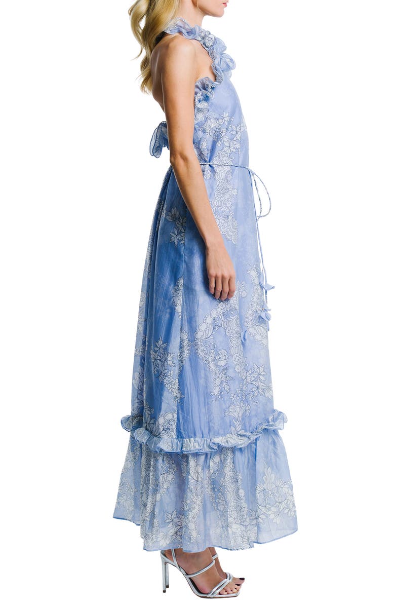 CIEBON Bronya Placed Floral Halter Neck Maxi Dress, Alternate, color, Blue Multi