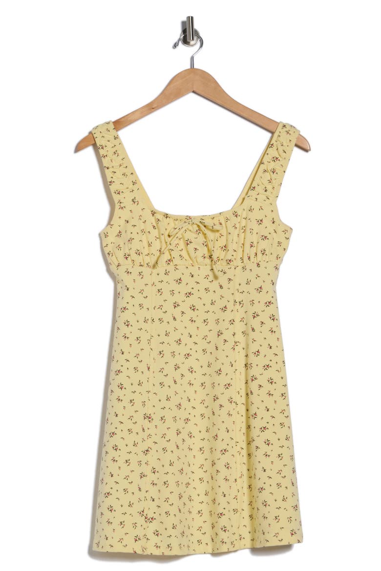 Ruched Bodice Knit Dress, Alternate, color, YELLOW- PINK MINI BLOOM