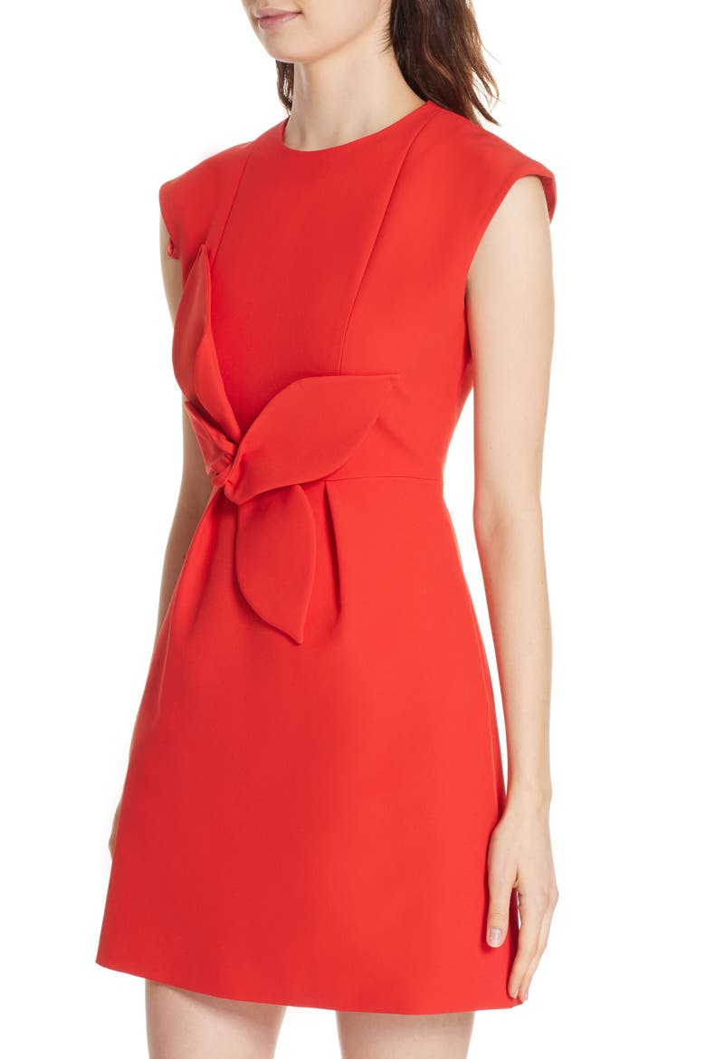 Polly Structured Bow Minidress, Alternate, color, MID RED