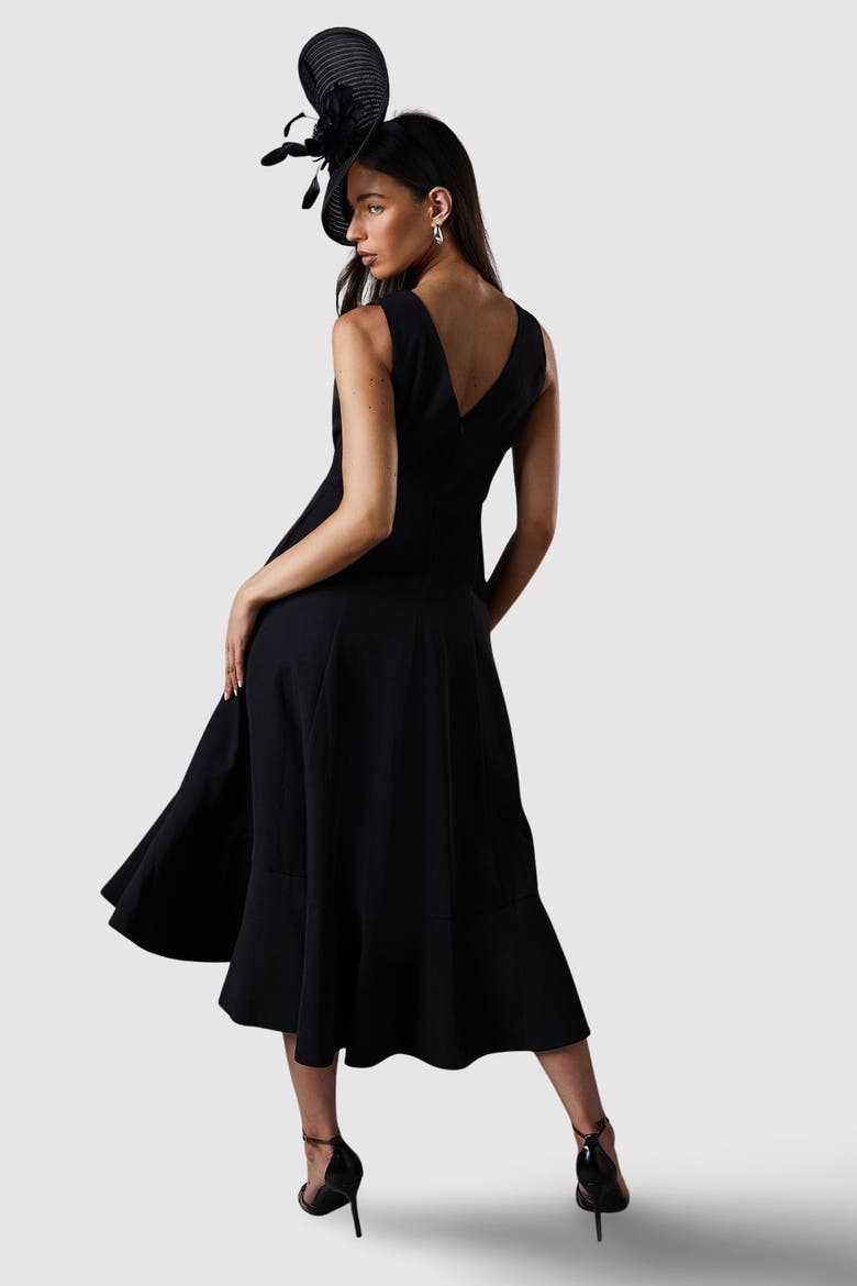 Crepe Low Back Ruffle Dress, Alternate, color, Black