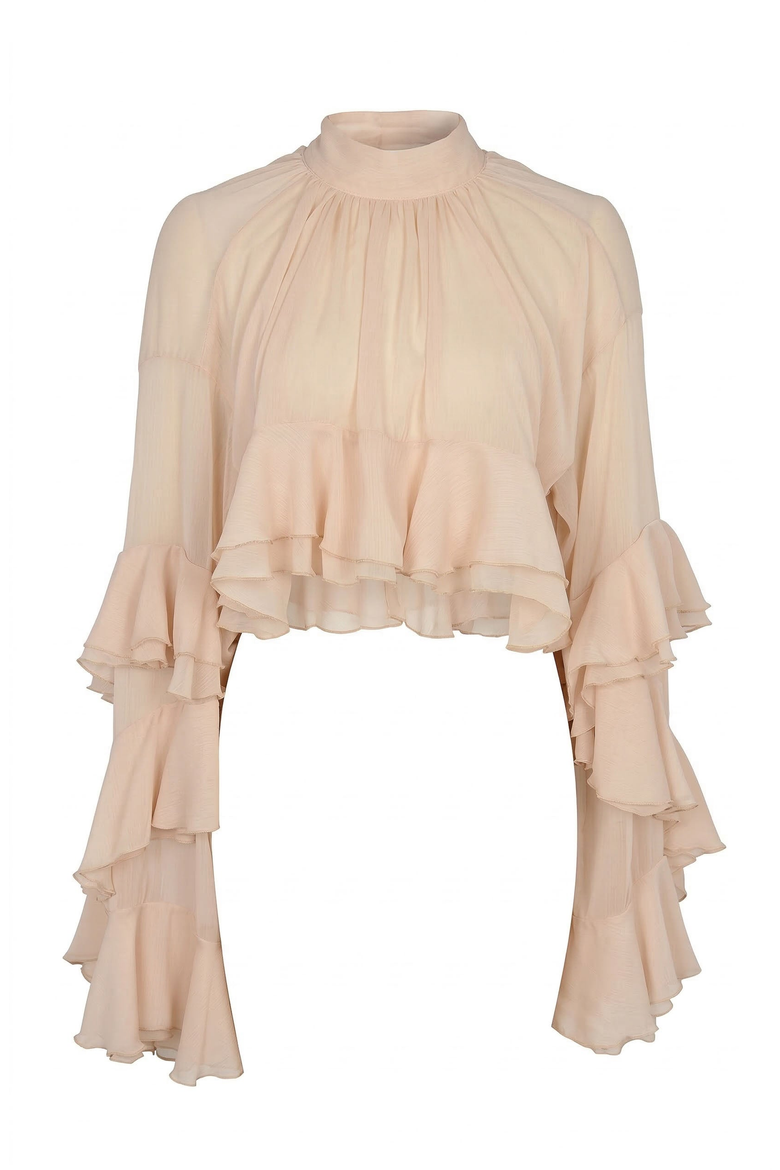 Sheer Ruffle Sleeve Blouse, Alternate, color, Pink