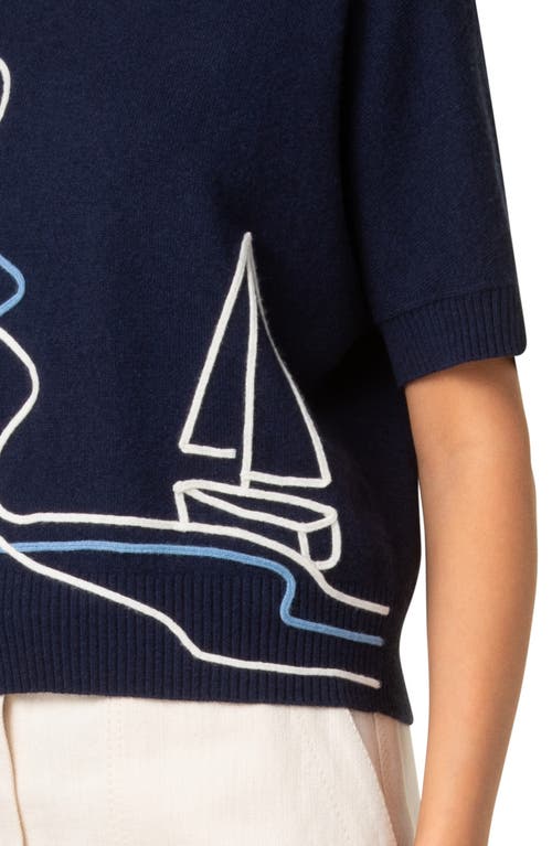Akris Punto Sailboat Robe Application Wool Cashmere Sweater In Navy