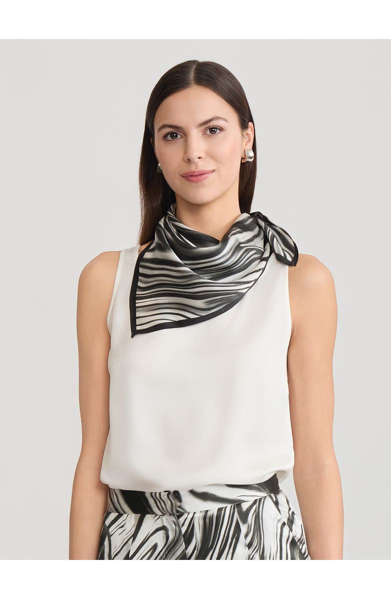 Misook Marble Print Silk Scarf, Alternate, color, Black/White