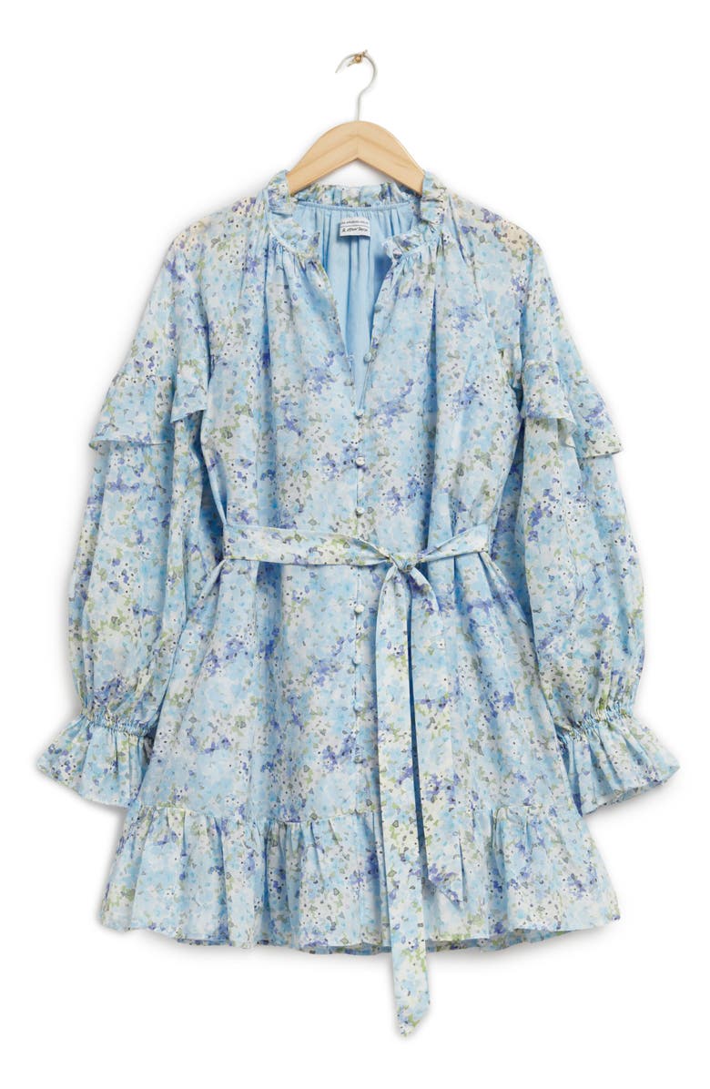 & Other Stories Floral Long Sleeve Cotton & Silk Dress, Main, color, Blue