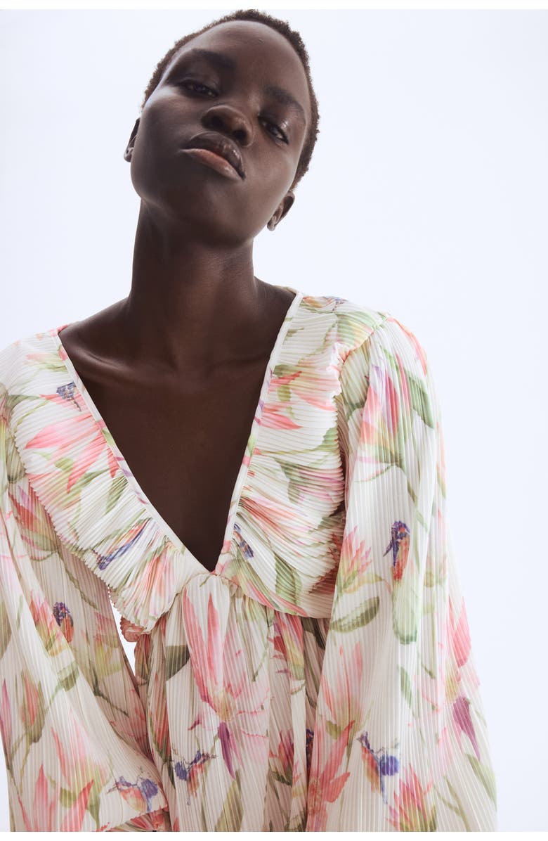 H&M Plissé Dress, Alternate, color, Cream/Floral