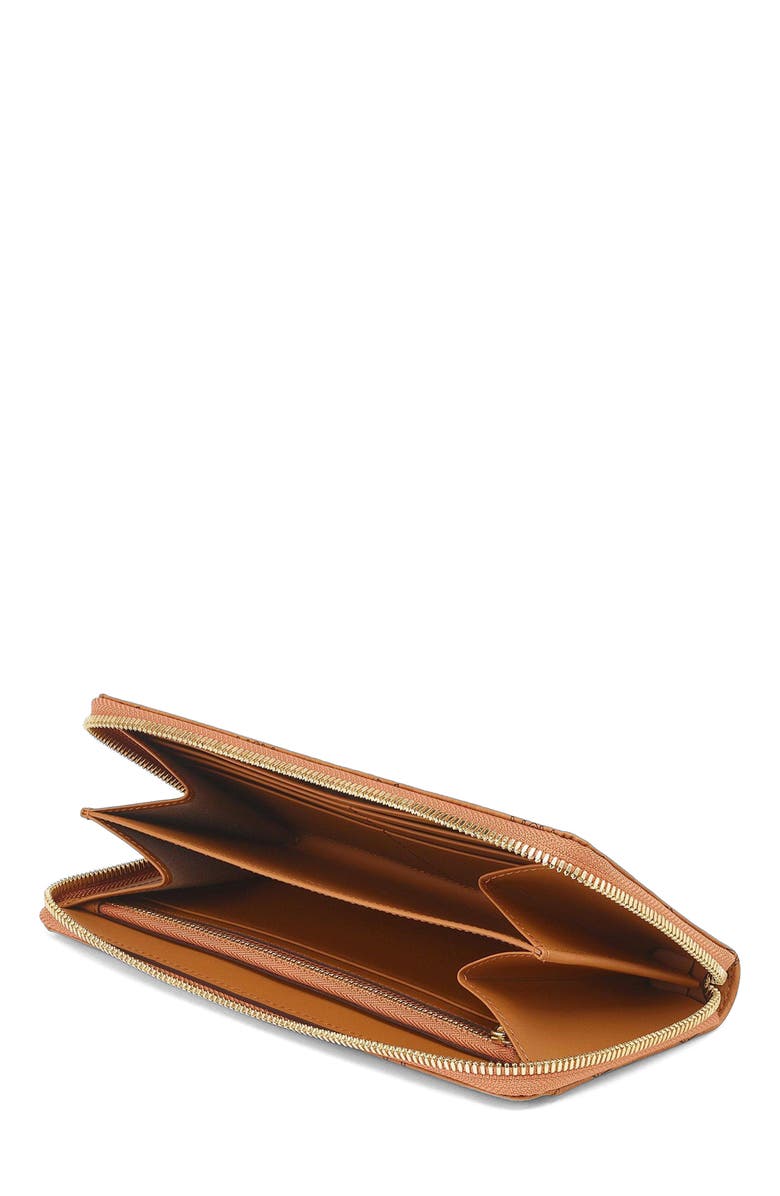 MCM Aren Zip Around Wallet in Visetos, Alternate, color, Cognac