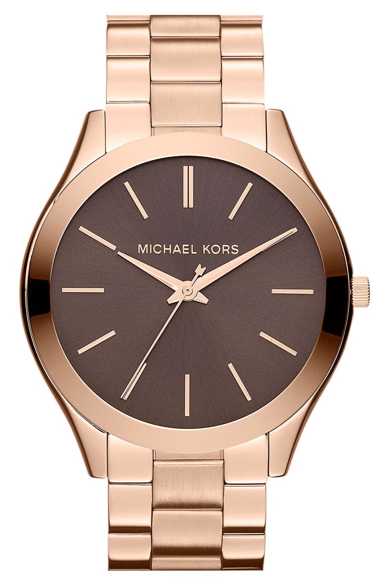 'Slim Runway' Bracelet Watch, 42mm, Main, color, ROSEGOLD/ WARM GREY