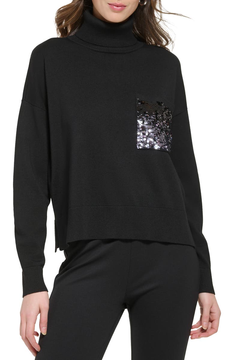 DKNY Ombré Sequin Pocket Long Sleeve Turtleneck Sweater, Main, color, 